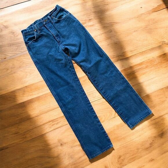 Vintage Wrangler Dark Wash High Rise Jeans 26” Zipper Straight Western - Picture 1 of 8